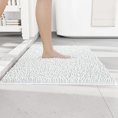 Badmat, veelzijdige, zachte badkamermat en douchemat, machinewasbare absorberende badmatten voor badkamer, woonkamer, keuken, slaapkamer en binnenscènes, 50 x 80 cm, wit