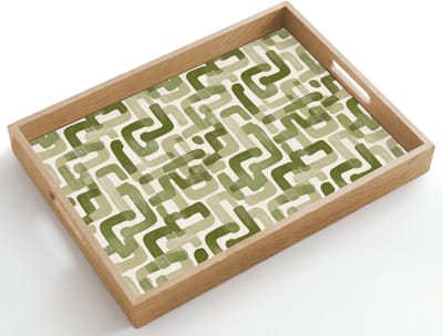 Dienblad hout 50x35 cm - Schootdienblad - Modern - Grafisch - Groen - Borrelplank rechthoek - Plateau dienbladen