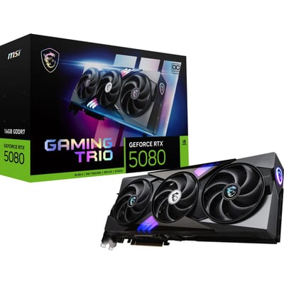 MSI NVIDIA GeForce RTX 5080 16 GB GAMING TRIO OC - BLACK - Videokaart - 16GB - GDDR7 - PCIe 5.0 - 1x HDMI 2.1b - 3x DisplayPort 2.1a