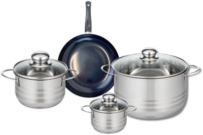 Set van 1 Koekenpan 20 cm en 3 kookpotten 12, 16 en 24 cm Elo Prima Glanzend