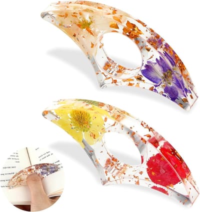 MK Stoer -Bloemen Bladwijzer Set - Gedroogde Bloemen - Transparant - Boekaccessoires - Hars Duim - Boekhouder - Leesaccessoires - Geschikt voor Dikke Boeken - 2 Stuks - Kleur 2 - Boekmarkeerder