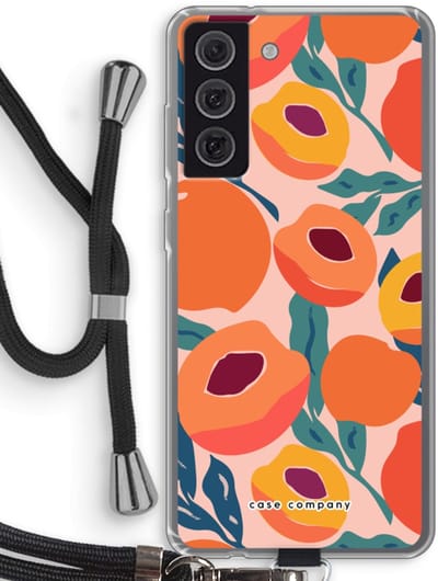 Case Company® - Hoesje met koord geschikt voor Samsung Galaxy S21 FE hoesje met Koord - Perzik - Telefoonhoesje met Zwart Koord - Bescherming aan alle Kanten en Over de Schermrand
