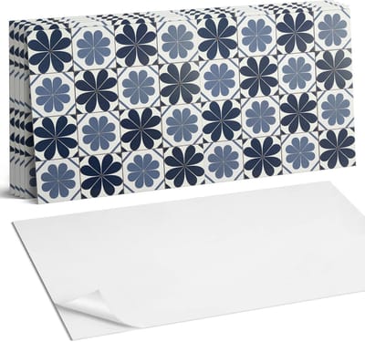 Coloray Plaktegels - Bloemenpatroon op tegels Wandtegel Zelfklevend - 60 cm x 30 cm - Marine Plaktegels - 6 stuks - Rechthoek PVC Tegels - Plaktegels Keuken - Zelfklevende Vloertegels Badkamer - Vinyl Tegels Zelfklevend - Zelfklevende Wandtegels
