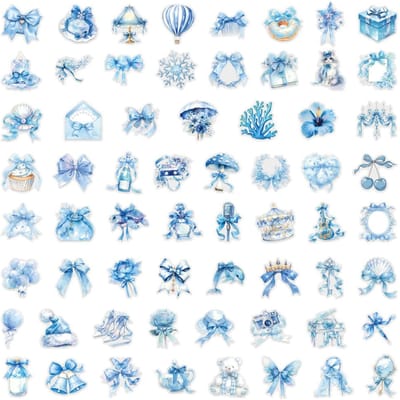 62/124 STuks Transparante PET Blauwe Gepersonaliseerde Graffiti Schrijfwaren Notitieboek Decoratie Stickers Bagage Waterbekers Scooter Stickers white