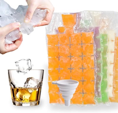 IJsblokjes Zakken - IJsblokjesmaker Verpakking - Dranken Koelen - Zelfdichtend Lekvrij - 1200 Kubussen - Oranje