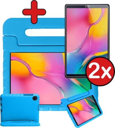 Hoesje - Geschikt voor Samsung Galaxy Tab A 10.1 (2019) - Met 2x Screenprotector - Kinderhoes - Shockproof Bumper - Kidsproof Case - Tablethoes - Kinder Hoes Cover - Blauw