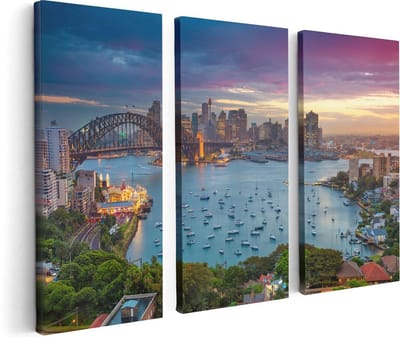 Artaza Canvas Schilderij Drieluik Sydney Harbour Bridge in de Avond - 120x80 - Foto Op Canvas - Canvas Print