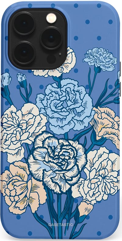 Casetastic hoesje geschikt voor Apple iPhone 14 Pro Max - MagSafe - Dubbellaagse bescherming - Anjer boeket - Fashion Case - Lavendel Lichtblauw Zilver