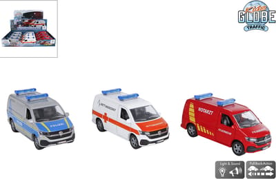 speelgoed auto politiewagen Polizei Schaalmodel Die cast licht geluid 13,5cm Kids Globe Volkswagen Transporter hulpdienst 112