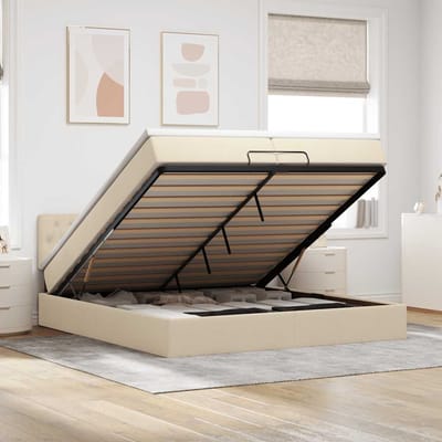 vidaXL - Ottoman - bed - met - matras - 200x200 - cm - stof - crèmekleurig