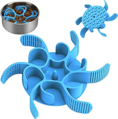 Honden Slow Feeder - Voerbak Inzet - Langzamer Eten - 36 Zuignappen - 4 Koppen Capaciteit - Blauw