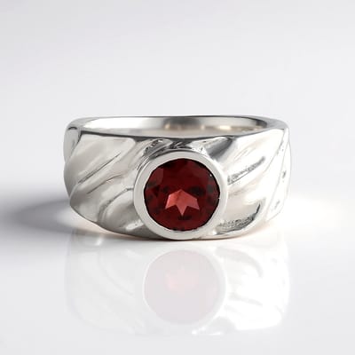 Cavill - Zilveren Ring Mozambique Granaat 1 314 ct - 925 Sterling Zilver - Platina Geplateerde Bezelzetting - Modern Elegant Sieraad Dames