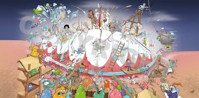 Cartoon plafondplaat - Poster - Roland Hols - Gebitsbescherming - 120 x 60 cm - Forex 10 mm dik - Tandarts - Orthodontist -Mondhygiënist - voor boven de behandelstoel
