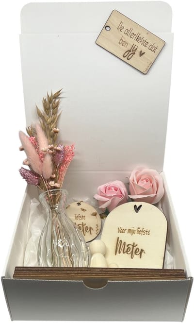 Geschenkbox liefste METER | roze | mini - vaasje en sleutelhanger | liefste meter | meter vragen | meter worden | peettante vragen | peettante worden | cadeau | geschenkdoos | giftbox