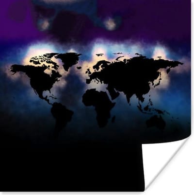 Poster 30x30 cm - Wereldkaart - Paars - Waterverf - Posters - Kamer decoratie - Wanddecoratie woonkamer - Muurdecoratie slaapkamer