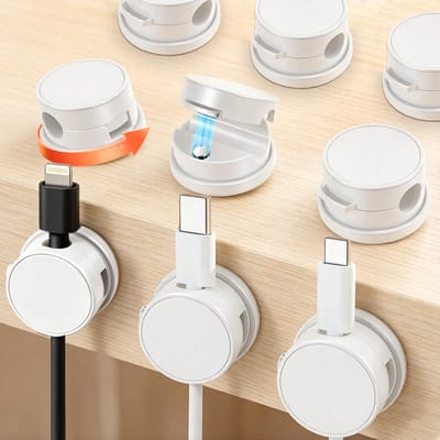Kabelclips Met 360° Draaibare Basis, Kabelorganizer Voor Bureau, Kantoor en Auto, Wit, Geschikt Voor Kabels Van 3-7 mm