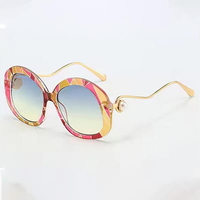 Lunettes de Soleil Vintage pour Hommes Lunettes Exquises et Élégantes avec Monture Dorée et Bordure Rose Jaune Lunettes de Soleil pour Femmes