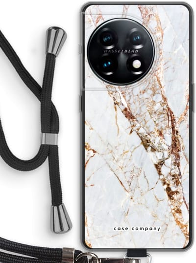 Case Company® - Hoesje met koord geschikt voor OnePlus 11 hoesje met Koord - Goud marmer - Telefoonhoesje met Zwart Koord - Bescherming aan alle Kanten en Over de Schermrand