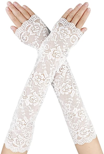 Dailygoody - Lange Kant Vingerloze Handschoenen - Elegante Kostuum Accessoires - Elleboog Lengte - Bloemen Motief - Perfect voor Feestjes - Dames