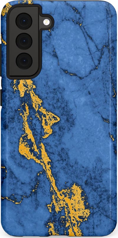 Casetastic hoesje geschikt voor Samsung Galaxy S21 FE 5G - Dubbellaagse bescherming - Koninklijk Marmer - Fashion Case - Blauw Goud