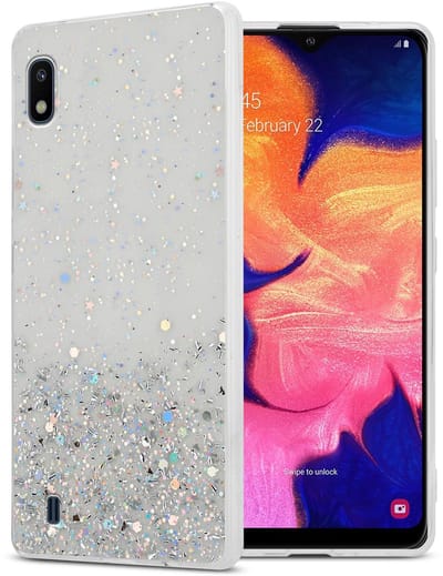 Cadorabo Hoesje geschikt voor Samsung Galaxy A10 / M10 in Transparant met Glitter - Beschermhoes van flexibel TPU silicone met fonkelende glitters Case Cover Etui