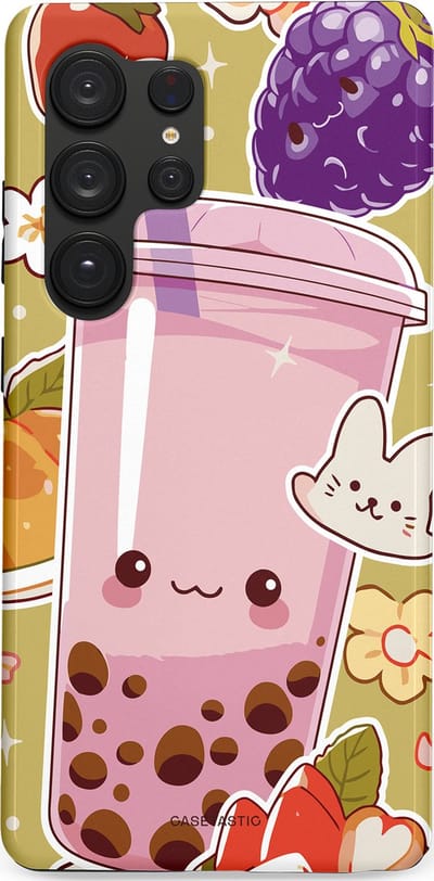 Casetastic Hoesje Geschikt voor Samsung S25 Ultra - Stijlvolle Beschermende Duo-layer Case - Roze Rode Kawaii Bubbletea Korea