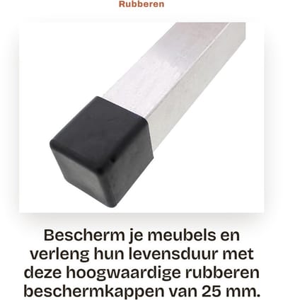 Dailygoods- Rubberen Beschermkappen 25 mm - Vierkante Doppen - Stoppen voor Meubels - Bescherming voor Tafelstoelen - Verlenging Levensduur - Verpakking van 4 Stuks - Meubelbeschermers