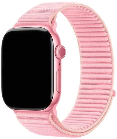 Stravo Elastisch Nylon horlogebandje met geribbelde structuur – Geschikt voor Apple Watch 42mm (Series 11/10), 41mm (Series 9/8/7), 40mm (Series 6/5/4, SE 1/2/3), 38mm (Series 3/2/1) – Nylon 'Wave' bandje – Roze