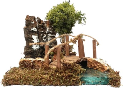 Houten Rivierlandschap met Boom en Brug voor Diorama en Modelleerwerk