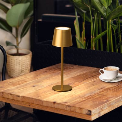 GAEVE - Tafellamp oplaadbaar - Goud - Draadloos en Dimbaar - 27,5cm hoog - 3 lichtkleuren - Elke lichtkleur is dimbaar- Geschikt voor slaapkamer, woonkamer, eetkamer en buiten. Nachtlampje slaapkamer