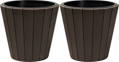 Prosperplast Plantenpot/bloempot Wood Style - 2x - buiten/binnen - kunststof - donkerbruin - D40 x H37 cm