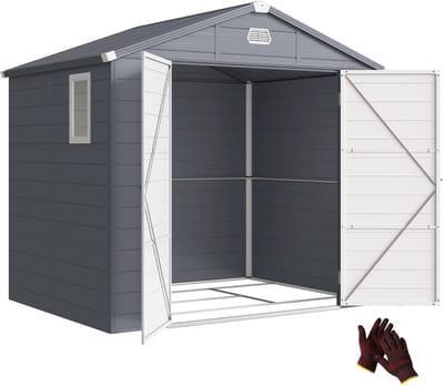 Outsunny-Gerätehaus-Kunststoff, Aluminium-240L x 190B x 228H cm-Grau
