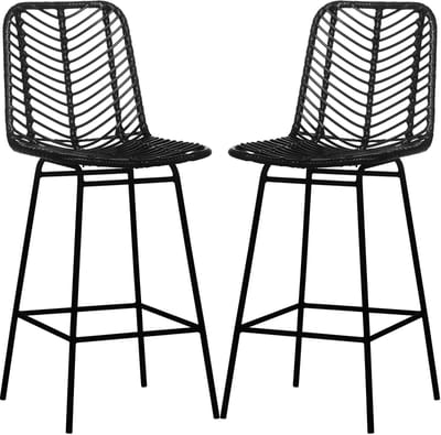 TRUUSK Set van 2 Barkrukken - Bistrokrukken met Voetensteun - Stalen Poten - Voor Woonkamer en Eetkamer - Zwart - 42,5 x 52 x 102