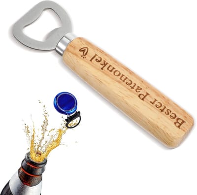 Dailygoods- Flesopener met houten handvat - Roestvrij staal - Bieropener - Cadeau voor vader - Grappig cadeau - Compact en lichtgewicht