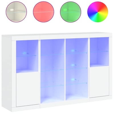 vidaXL - Dressoirs - met - LED-verlichting - 3 - st - bewerkt - hout - wit