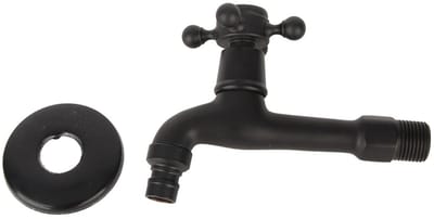 Dailygoody - Waterkraan - Wandmontage - Antiek Messing - Koud Water Kraan - Voor Wasmachine en Zwembad - Zwart