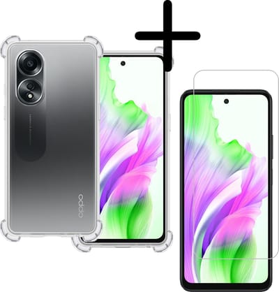 Hoesje Met Screenprotector - Geschikt voor OPPO A58 - Sterk & Shockproof - Siliconen Case - Back Cover - Telefoon Hoes - Shock Proof - Transparant