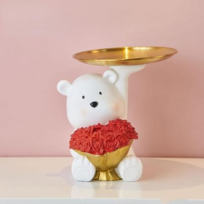 Woondecoratie Liefhebbende Beer Beeldje Entree Sleutel Opbergbakje Ornament Woonkamer Decoratie Sieraden Opbergbakje Beeldje Cadeau white