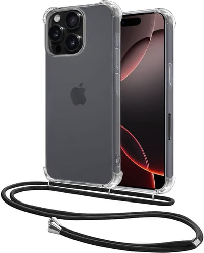 Hoesje - Geschikt voor Apple iPhone 16 Pro - Met Koord - Shock Proof - Siliconen Case - Back Cover - Telefoonkoord - Telefoon Hoes Shockproof - Telefoonketting - Transparant