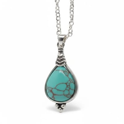 Aramat Jewels | Halskettingen | Lichtblauwe Boho Ketting met Druppelvormige Steen | | | |1,5mm | Metaal | Volwassenen | Verkleurd niet