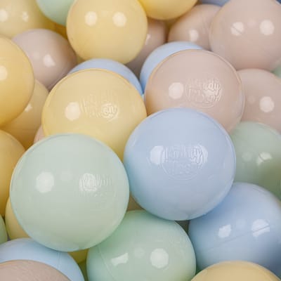 KiddyMoon Ballenbak ballen voor Kinderen 7 cm 200 Stuks - Speelballen - Kleurrijke ballen - Pastelbeige Pastelblauw Pastelgeel Munt