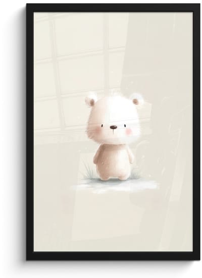 Poster in lijst - Fotolijst 40x60 cm - Posters - Beertje - Sneeuwvlokje - Wit - Pluizig - Posterlijst zwart - Decoratie - Wanddecoratie woonkamer - Muurdecoratie slaapkamer