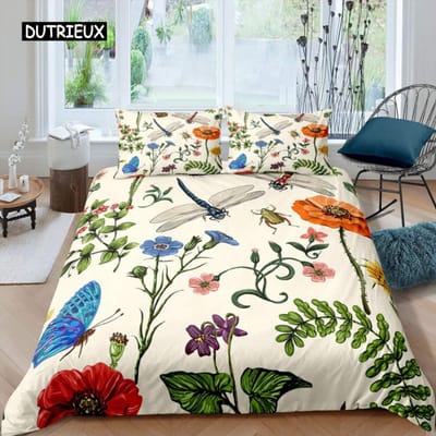 Libelle Dekbedovertrek Set Kingsize Kleurrijke Vleugel Beddengoed Set voor Kinderen Tieners Volwassenen Bos Wilde Dieren Thema 2/3 stuks Dekbedovertrek AU Single(140x210cm)