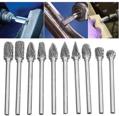 Wolfraamcarbide roterende vijlset - met slijppunten - voor Dremel rotatiegereedschap, boren en polijsten van metaal - set van 10