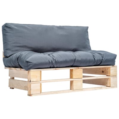 vidaXL - Tuinbank - pallet - met - grijze - kussens - grenenhout