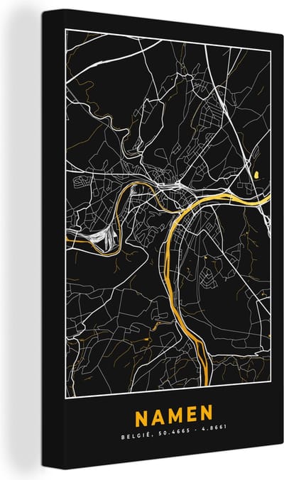 Canvas Schilderij Kaart - Namen - Plattegrond - Goud - Stadskaart - 20x30 cm - Wanddecoratie