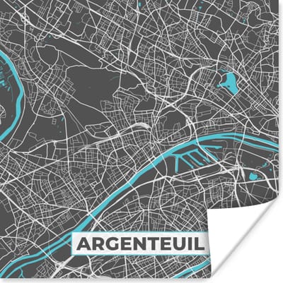 Poster Argenteuil - Frankrijk - Kaart - Stadskaart - Plattegrond - 100x100 cm XXL