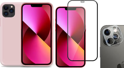 TechNow Shock Proof Backcover geschikt voor iPhone 13 Pro - Full Screenprotector en Camera Screen Protector - Roze