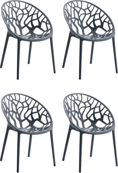 CLP Hope 4er Set stapelbare Tuinstoelen - Weerbestendig & UV-bestendig - Kunststof Stoelen met Armleuningen - Modern Design - licht grijs
