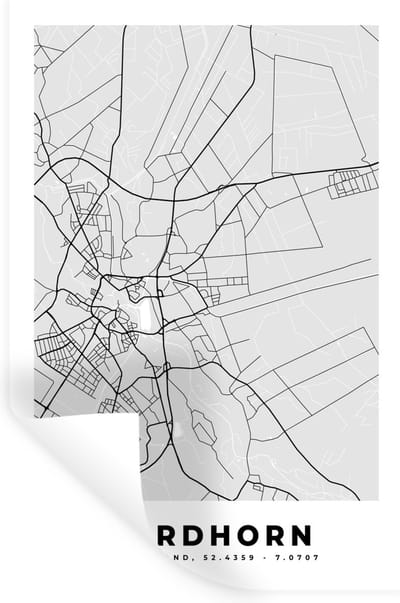 Muurstickers - Sticker Folie - Duitsland - Nordhorn - Kaart - Stadskaart - Plattegrond - 20x30 cm - Plakfolie - Muurstickers Kinderkamer - Zelfklevend Behang - Zelfklevend behangpapier - Stickerfolie